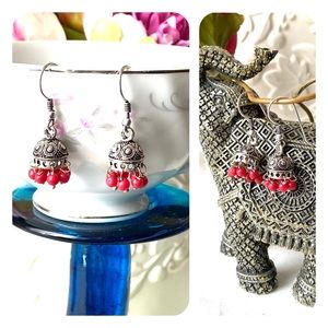 Red Onyx S925 Jhumki Earrings in a Bell Umbrella shape hand crafted by Artisans